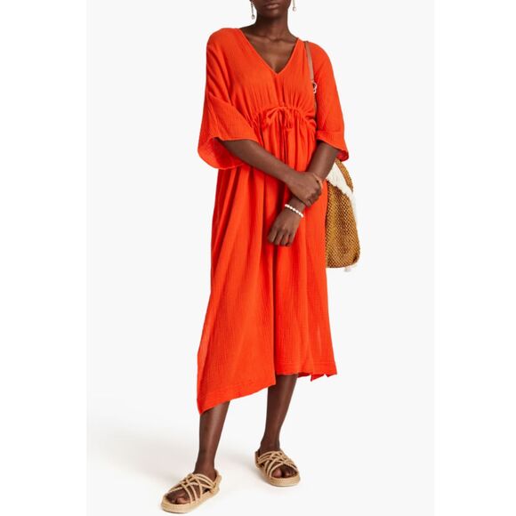 Enza Costa | Dresses | Enza Costa Womens Size Orange Cottonseersucker  Kaftan Dress | Poshmark